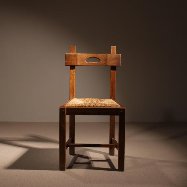 Brutalist Oak & Rush Chairs, Europe, 1960s For Sale - Image 6 of 17