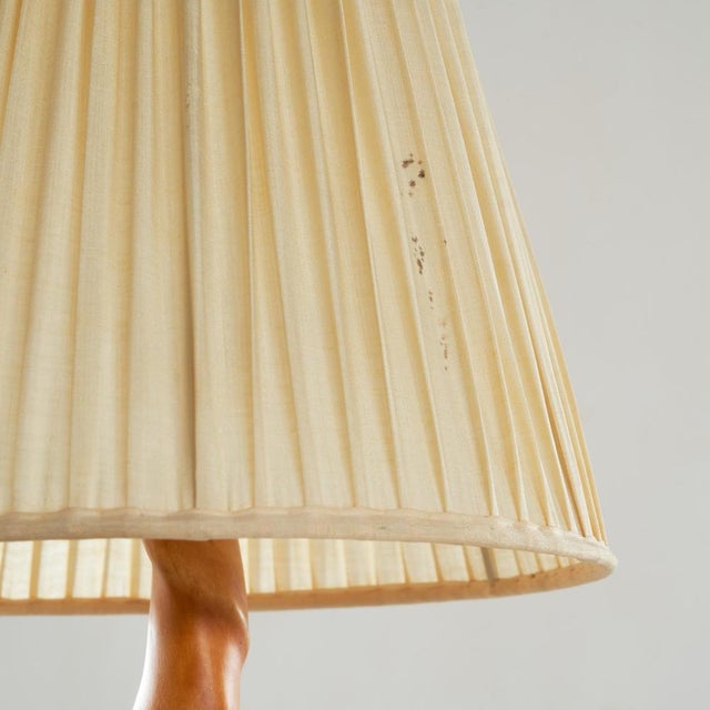 Tree Trunk Table Lamp in Acacia, Oak and Linen, 1950s For Sale - Image 10 of 11
