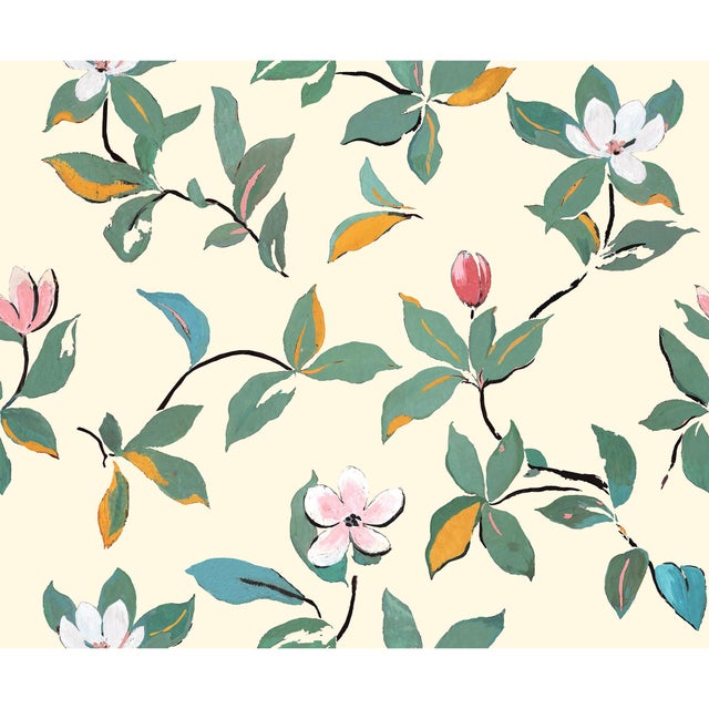 Art Deco Sample - Magnolias Wallpaper by Paule Marrot in Cream For Sale - Image 3 of 3