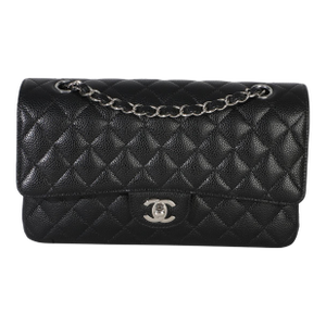 Black Quilted Caviar Medium Classic Double Flap Handbag