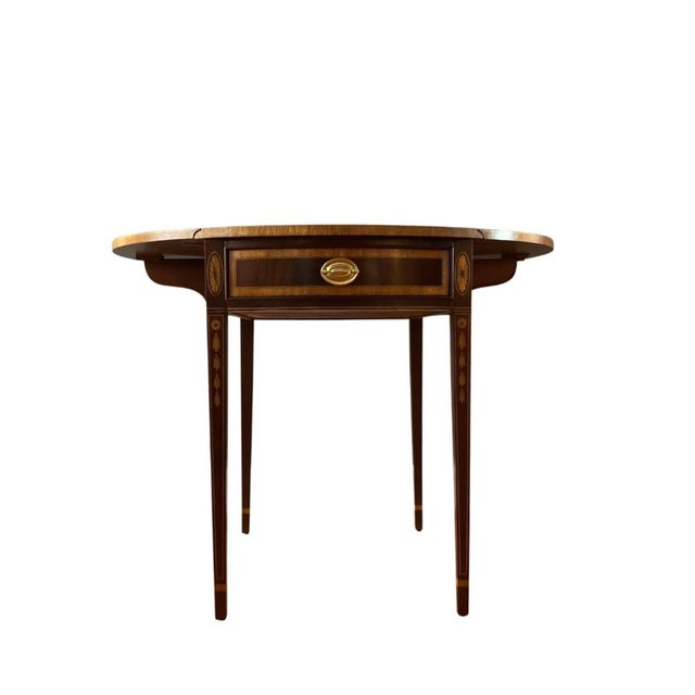 Councill Furniture Late 20th Century Pair of Fine Hepplewhite Style Pembroke Mahogany Inlaid Tables by Councill Craftsman For Sale - Image 4 of 17