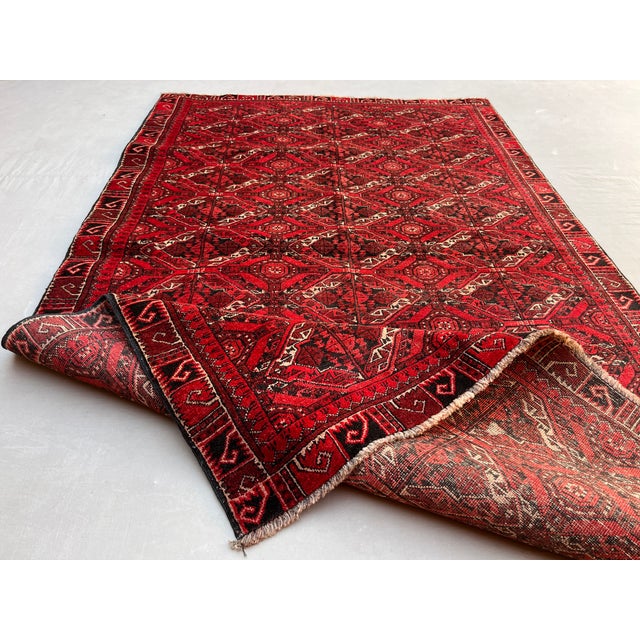 Vintage Afghan Bashiri Turkmen Ikat-Lattice Rug - 7'0" X 4'2" For Sale - Image 10 of 14