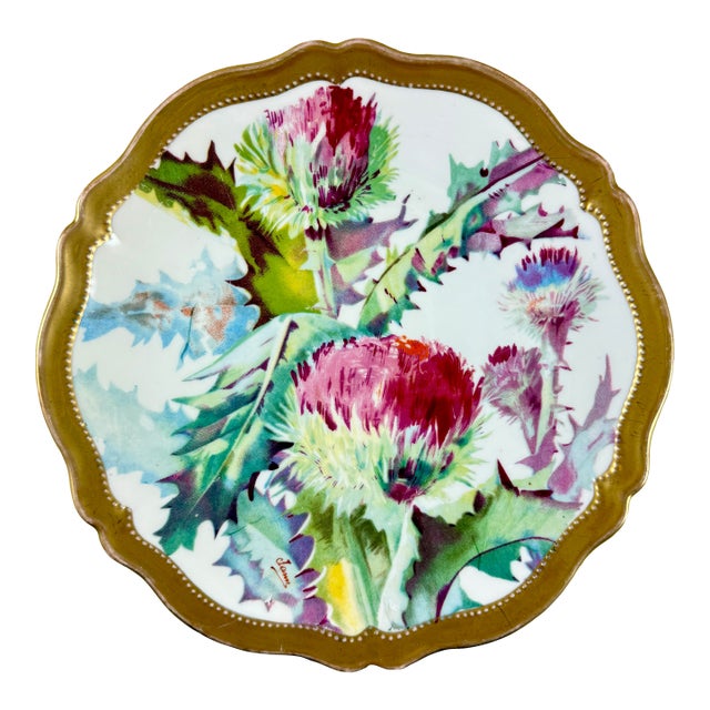 Royal Austria Porcelain Hand Painted Thistle Wall Plate, Signed For Sale