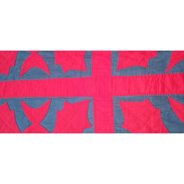 19th Century 19Thc Red & Teal Applique Quilt For Sale - Image 5 of 7