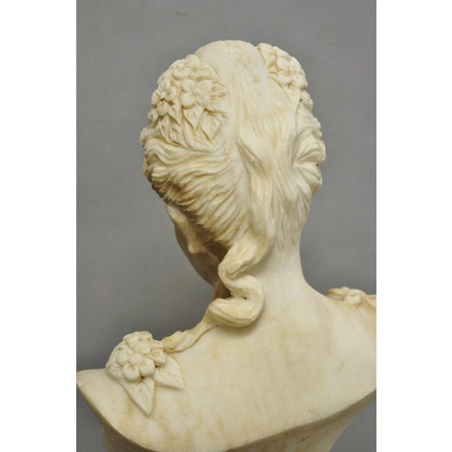 Vintage Victorian Style Carved Marble Young Lady Maiden Bust Statue Sculpture For Sale - Image 14 of 16