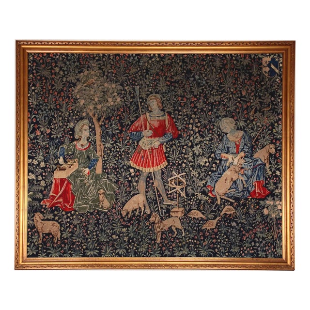 Framed Tapestry with Medieval Motif For Sale