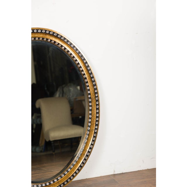 Midcentury Irish Oval Gold and Black Mirror with Diamanté Décor For Sale - Image 9 of 12