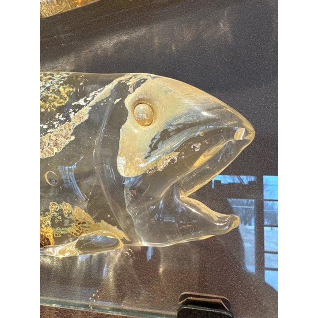 Gold Large 30 Inch Murano Style Art Glass Fish Wall Sculpture in Architectural Steel Frame For Sale - Image 8 of 9