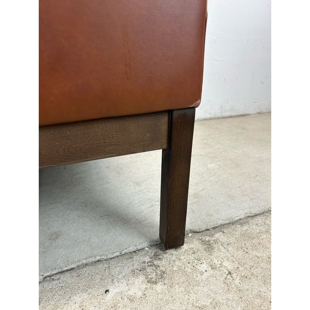 Plastic Mid Century Modern Brown Vinyl Lounge Chair With Walnut Base For Sale - Image 7 of 12
