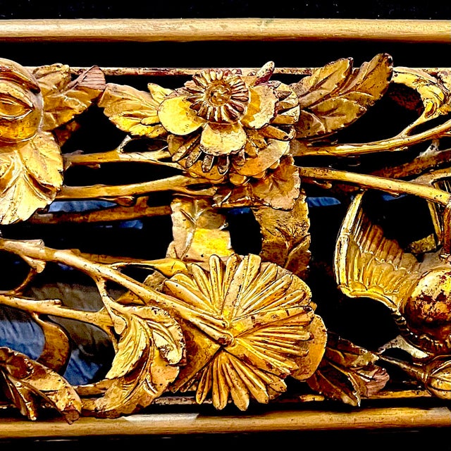 Gold Antique Chinese Gilt Wood Carving of Birds and Flowers For Sale - Image 8 of 14