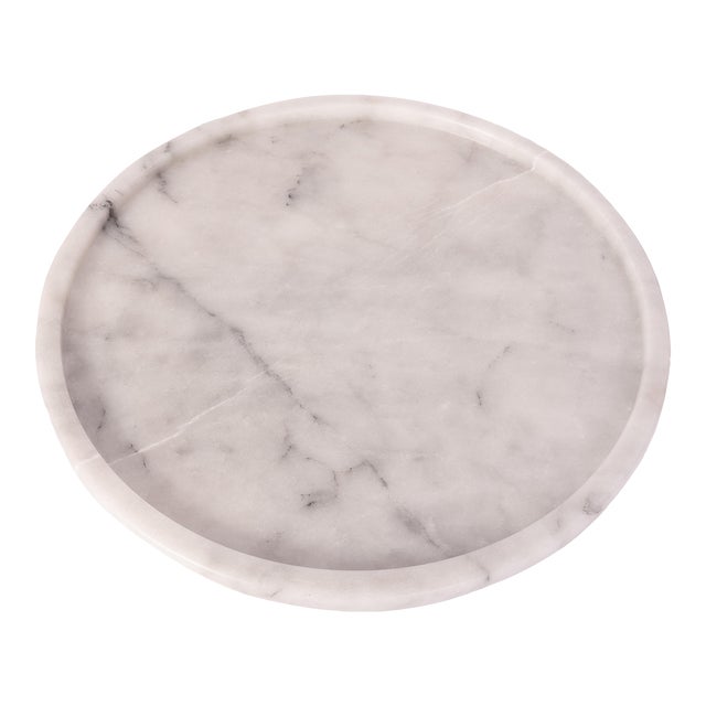 Artifacts Trading Company Decorative Round Marble Tray in White For Sale