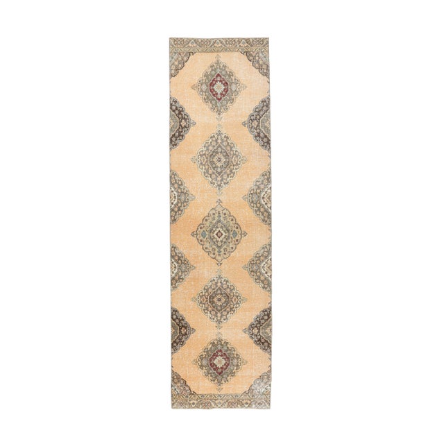 3'4x12'7 Orange Vintage Geometric Turkish Hand-Knotted Runner Rug For Sale - Image 9 of 9