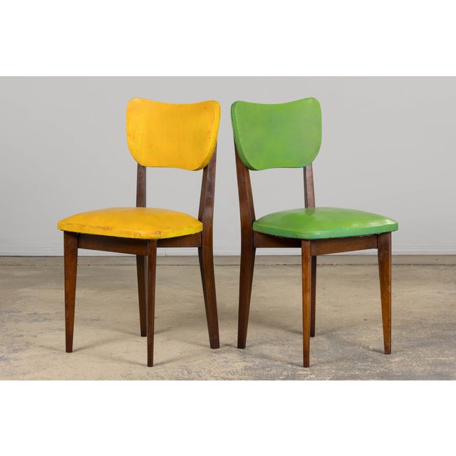 Mid Century Modern French Oak Dining Chairs in Rainbow Vinyl - Set of 6 For Sale - Image 16 of 18