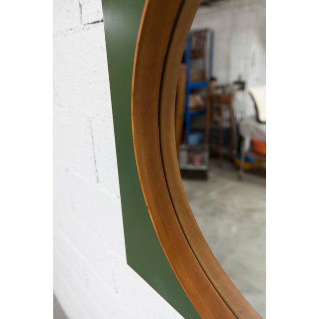 Round Teak Wall Mirror on Green Rectangular Board, 1960s For Sale - Image 17 of 18
