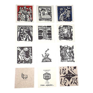Vintage Signed/Dated & Chop Marked Sadao Watanabe Old Testament Woodblock Prints - Set of 12 For Sale
