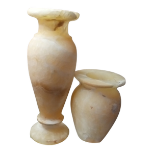 Pair of Vintage Variegated Alabaster Decorative Vases, Made in Egypt