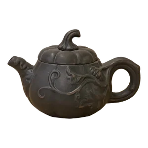 Chinese Brown Yixing Zisha Clay Teapot W Pumpkin Lid Accent