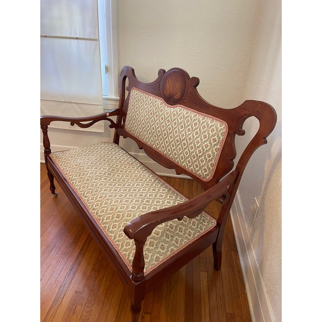 Textile Late 19th Century Eastlake Sette and Loveseat Parlor Set For Sale - Image 7 of 8