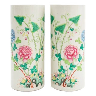 Chinese Famille Rose Porcelain Hat Stands, Pair For Sale