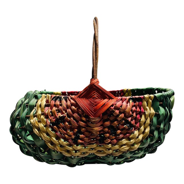 Vintage One of a Kind Hand Woven Watermelon Buttocks Basket For Sale