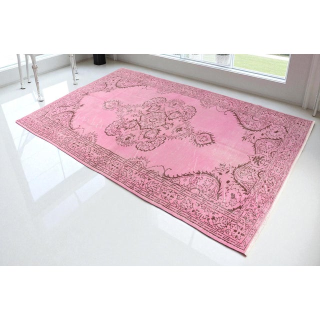 Textile Mid 20th Century Pink Anatolian Handmade Carpet For Sale - Image 7 of 10