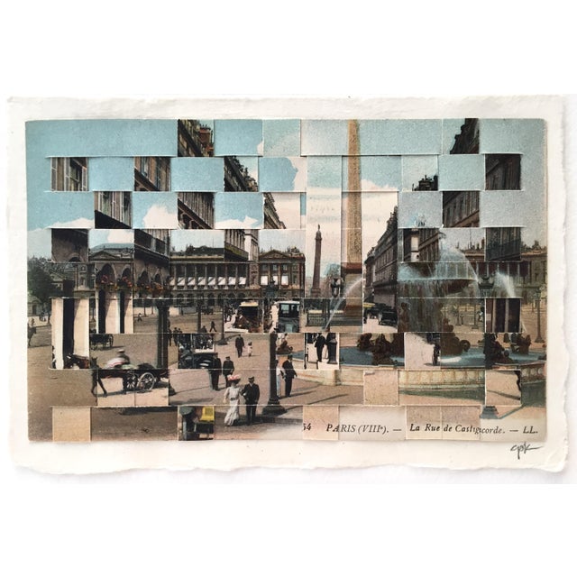 Paris - Unique Hand Cut and Woven Vintage Woven Photo Postcards, Framed For Sale - Image 4 of 5