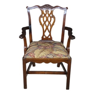 Antique Chippendale Style Interlaced Back Mahogany Armchair Dining Desk Chair For Sale