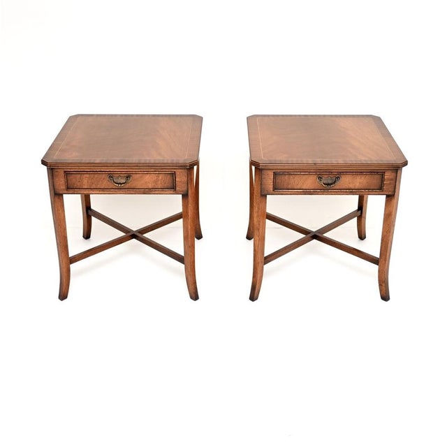 A smart and very useful pair of Georgian style inlaid side tables. They were made in England, they date from around the...