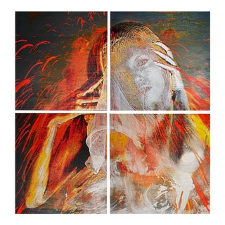 "Magma" Contemporary Abstract Portrait Painting on Canvas - Set of 4 For Sale