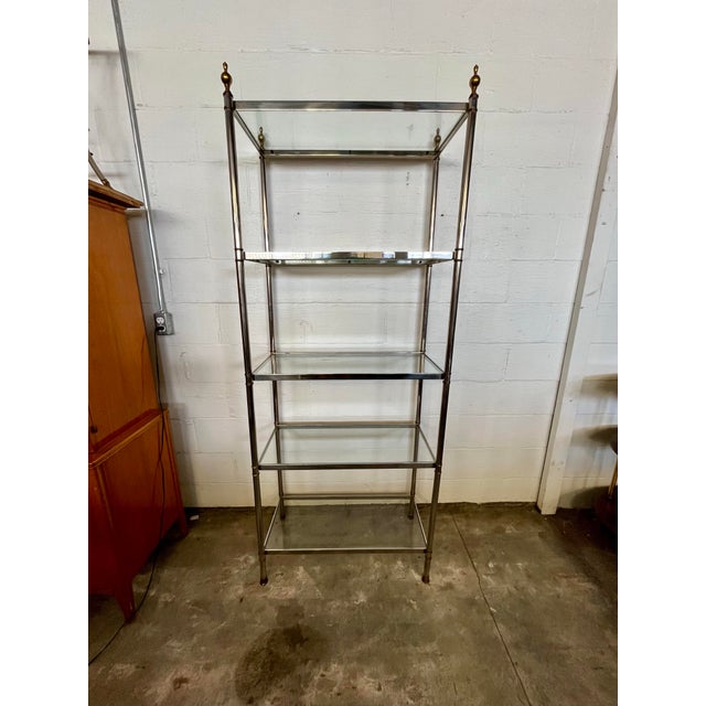 1970s Maison Jansen Hollywood Regency Chrome and Brass Étagère For Sale - Image 5 of 10