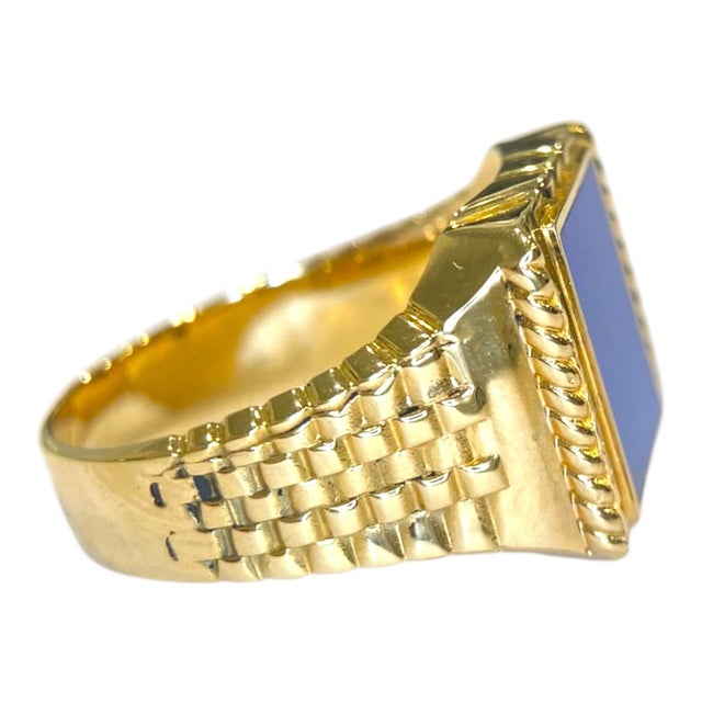 Blue Vintage 18k Yellow Gold Lapis Lazuli Signet Ring, Size 8 For Sale - Image 8 of 11