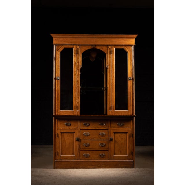 Brown Early 20th Century Lighted Hutch Cabinet For Sale - Image 8 of 10