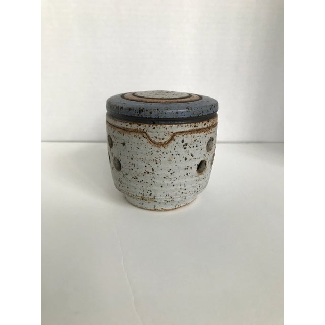 RARE 1970's J. Wells Studio Art Pottery French Style Stoneware Garlic Keeper Signed on the bottom by the Artist Excellent...