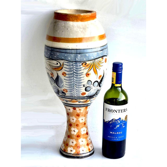 Majolica 1960s Tonalá Mexico Burnished Glaze Ceramic Tall Fluted Vase For Sale - Image 4 of 11