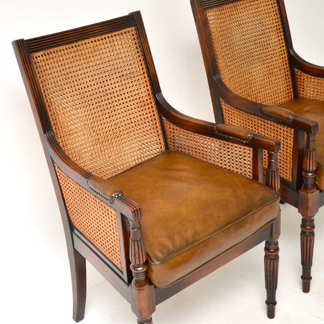 Antique Regency Mahogany and Leather Cane Back Armchairs, 1930s, Set of 2 For Sale - Image 6 of 15