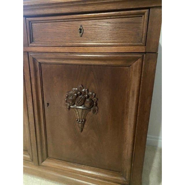 Vintage Exquisitely Unique Black Forest Style Carved Oak Old European German Buffet/Sideboard For Sale - Image 9 of 12
