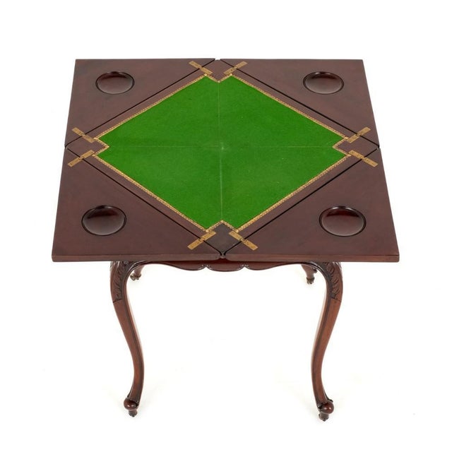 Victorian Games Envelope Card Table in Mahogany, 1890s For Sale - Image 3 of 11