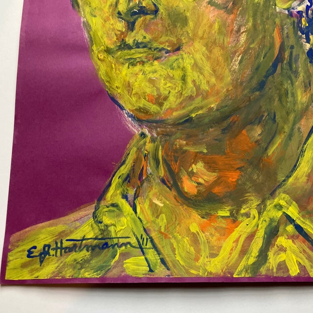 Abstract Contemporary Original Abstract Male Portrait Painting by E.J.Hartmann Signed For Sale - Image 3 of 4