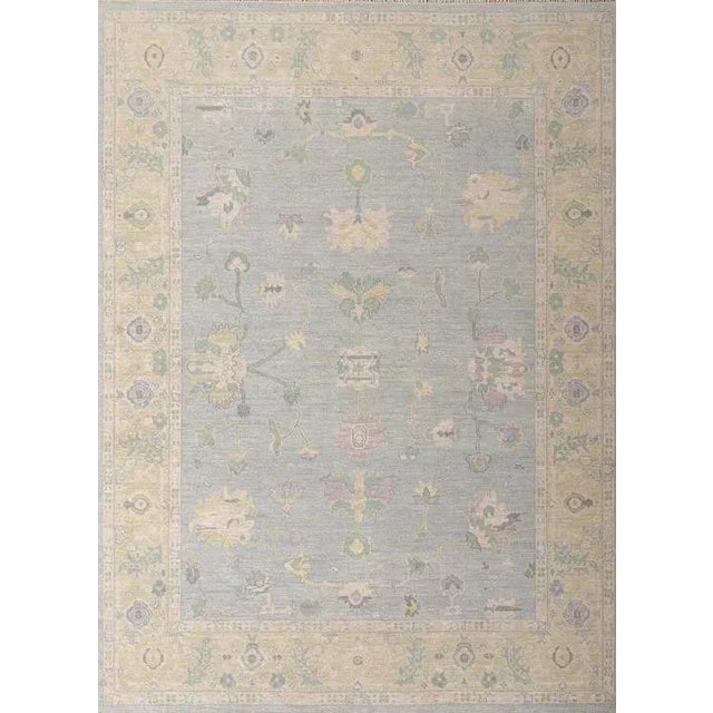 Modern Handknotted Oushak Rug in Blue & Sage with Pops of Lavender, 12' x 15' For Sale - Image 9 of 9