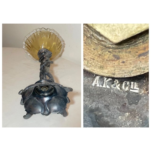 Antique Ornate Silverplate Cherub Figural Blown Glass Centerpiece Tazza Compote For Sale - Image 9 of 12