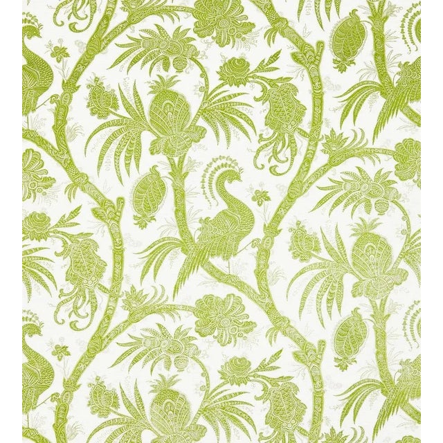 The House of Scalamandré Balinese Peacock Linen Print Fabric, Pear For Sale