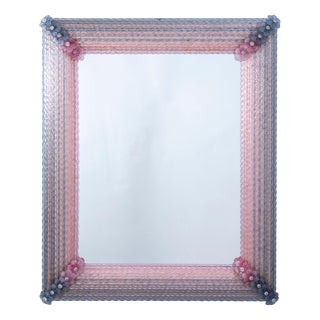 Venetian Rectangular Pink and Grey Murano Glass Mirror, 1970 For Sale