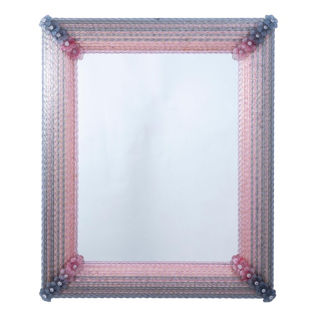 Venetian Rectangular Pink and Grey Murano Glass Mirror, 1970 For Sale