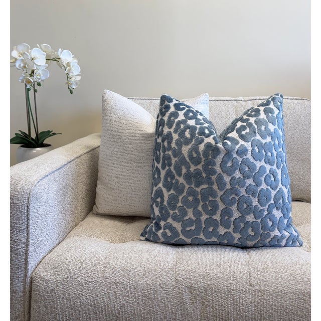 Textile Cerulean Blue Leopard 20x20 Velvet Throw Pillow With Feather Down Insert For Sale - Image 7 of 7