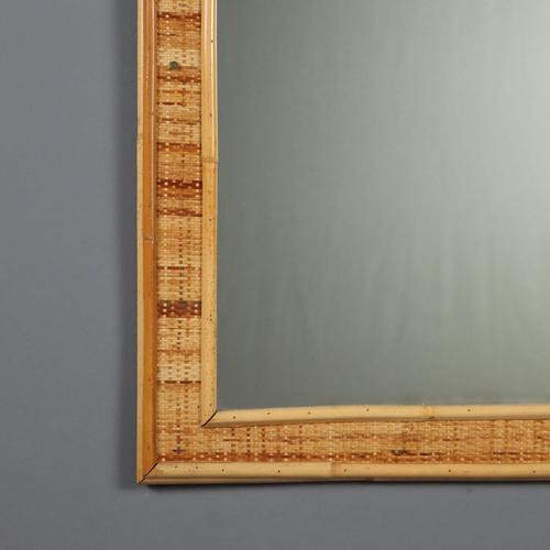 Arched Mirror with Wicker and Bamboo Frame, 1970s For Sale - Image 5 of 9