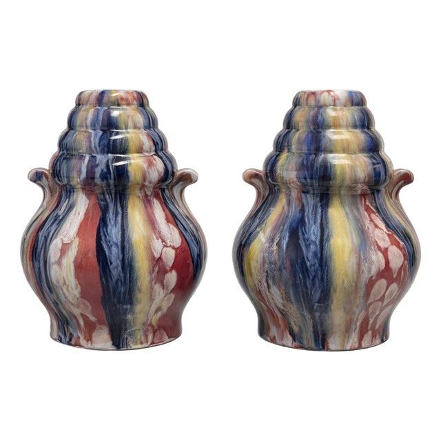 Glazed Ceramic Vases from Elgé, France, 1930-1950, Set of 2 For Sale