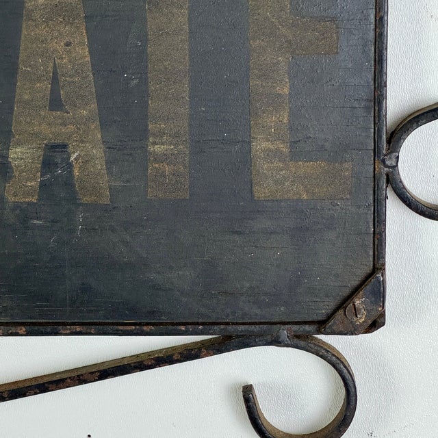 Antique Hand Painted Wood Real Estate Sign in Wrought Iron Scroll Design Frame For Sale - Image 11 of 12