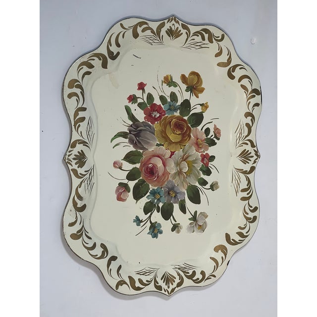 Victorian Antique Victorian American Tole Tray Handpainted Flowers For Sale - Image 3 of 7