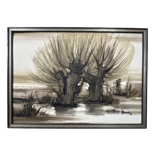 Jacqueline (Jaklien) Moerman, Pollarded Willows, 1974, Mixed Media on Paper For Sale