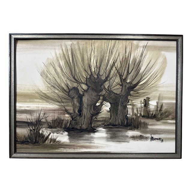 Jacqueline (Jaklien) Moerman, Pollarded Willows, 1974, Mixed Media on Paper For Sale